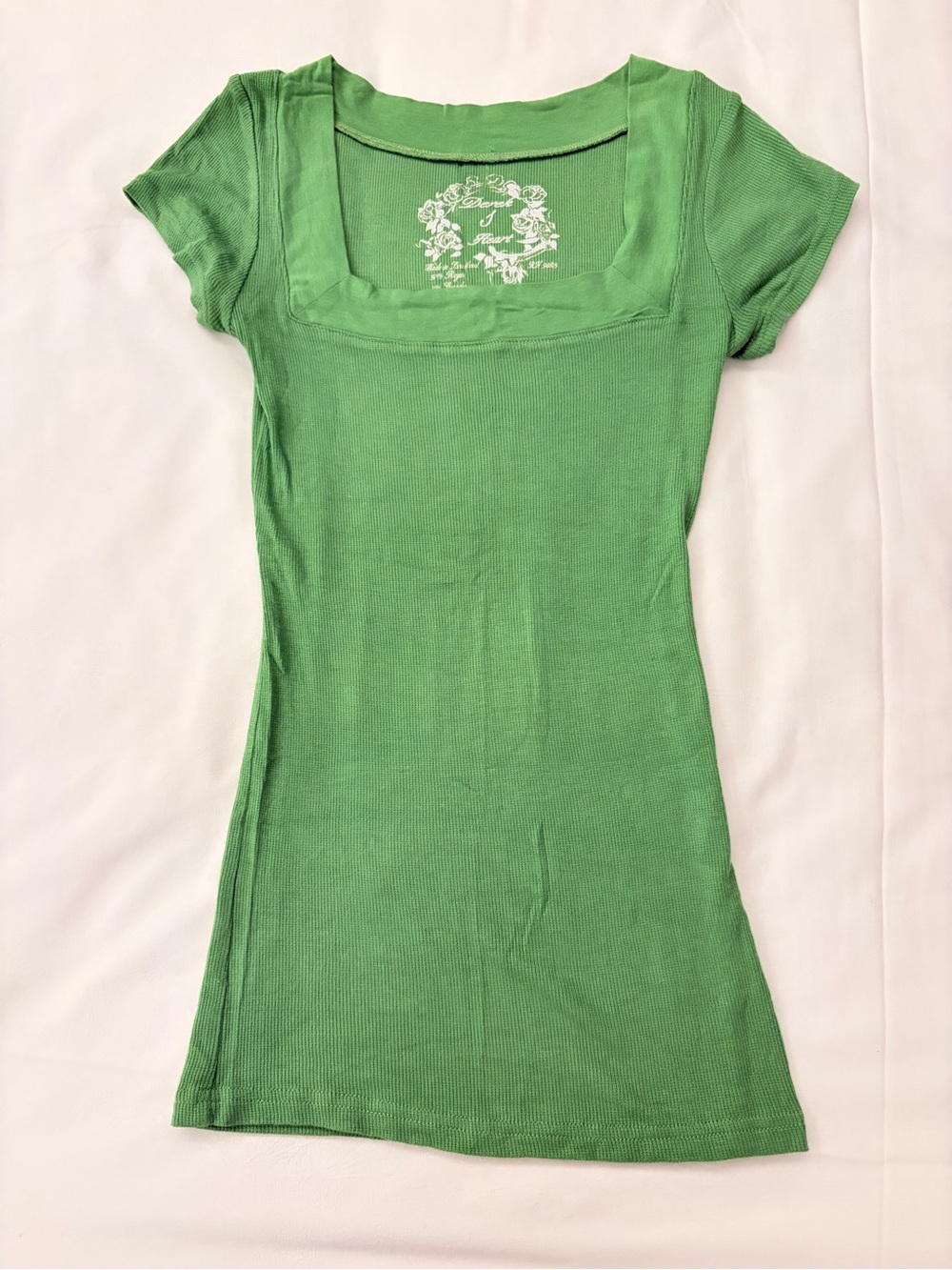 VTG Y2K Rare Green Square-Neck Short Sleeve Women's Top